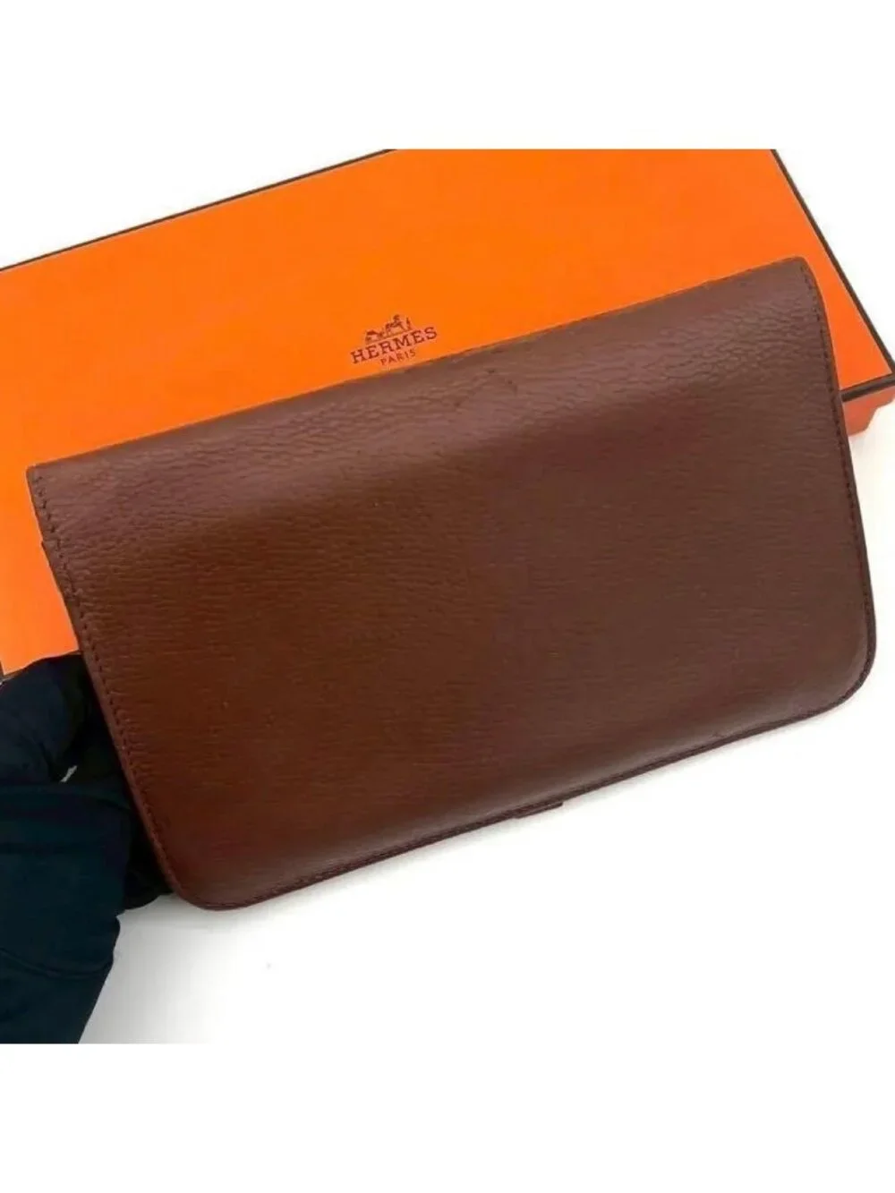 Hermes Dogon GM Togo Wallet Brown Silver Leather
